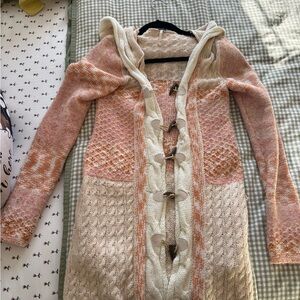 Free People Pink and Orange Knit Cardigan with Toggle Closure